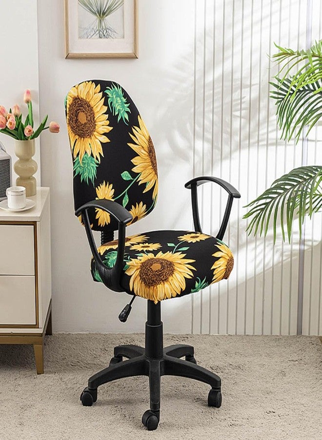 VIOKKO Office Chair Cover Stretchable Computer Desk Chair Seat Covers 2 Piece Waterproof Swivel Chair Protective Slipcover (Sunflower) - Image 4
